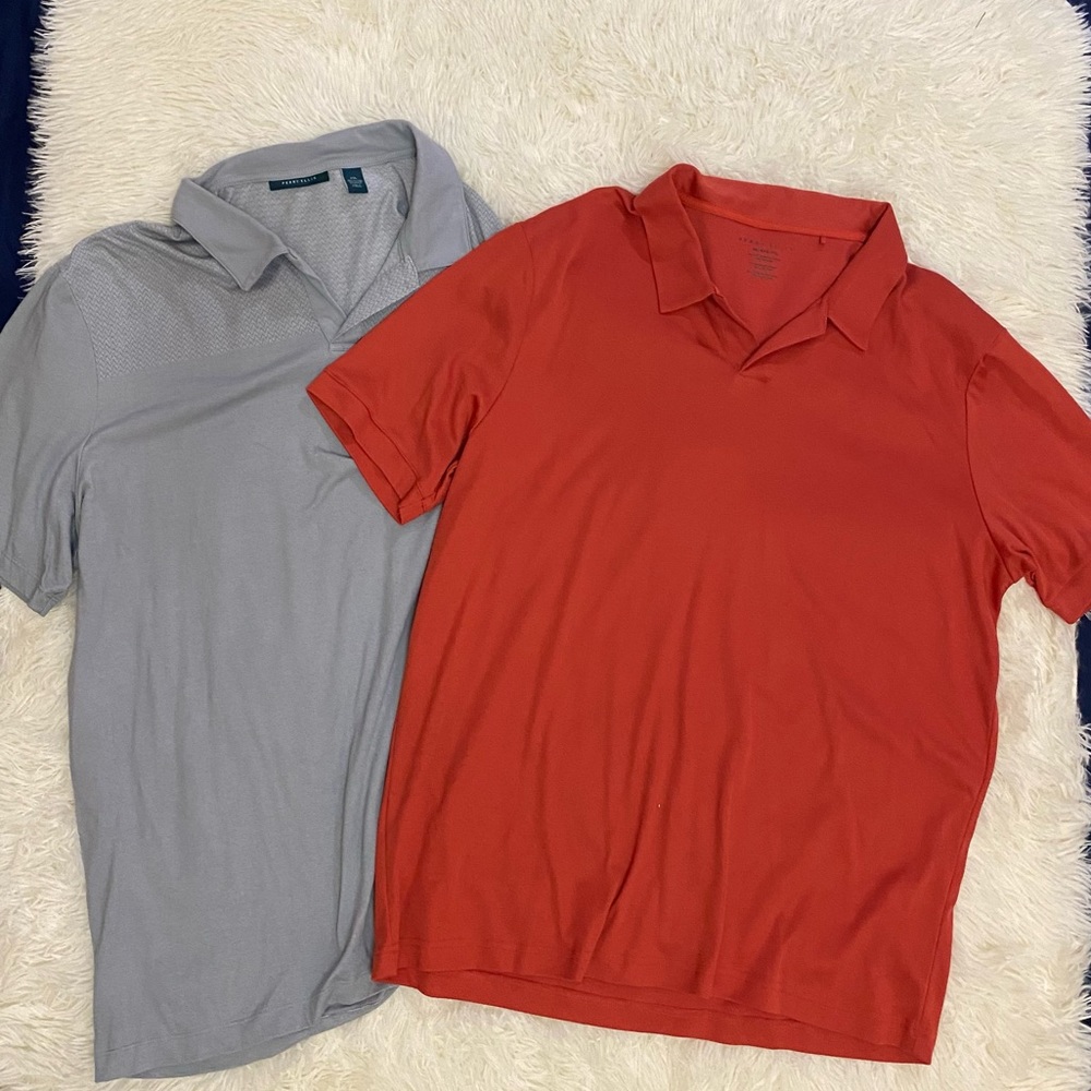 Perry Ellis Golf Shirt Polo Lot of 2 Red Gray Cotton Polyester XXL 2XL